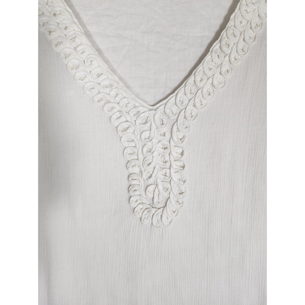 JM Collection Womens 16 Ivory Cotton Tunic Boho Peasant Crochet Coastal Airy - Picture 4 of 6